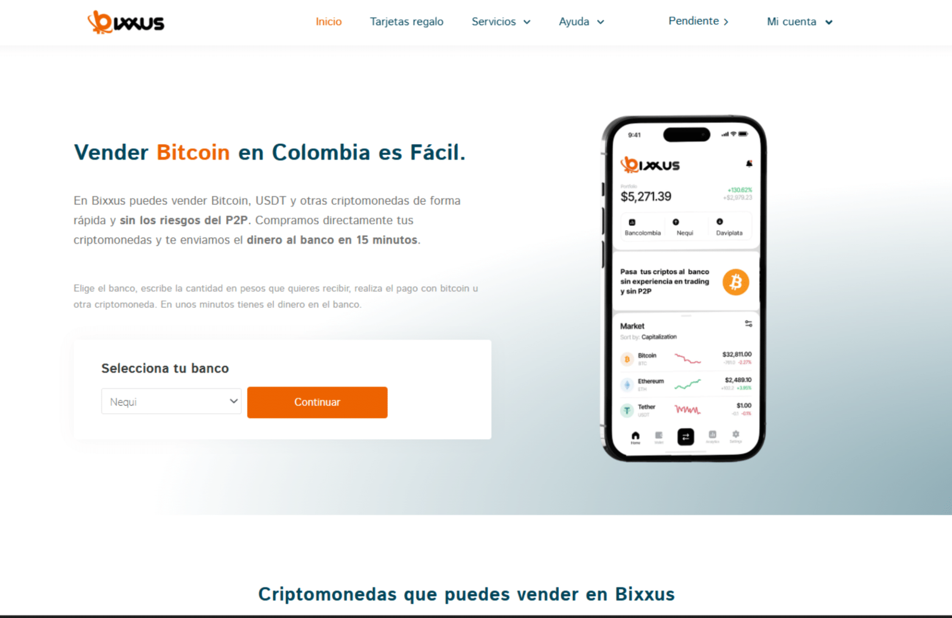 Vender criptomonedas en Bixxus