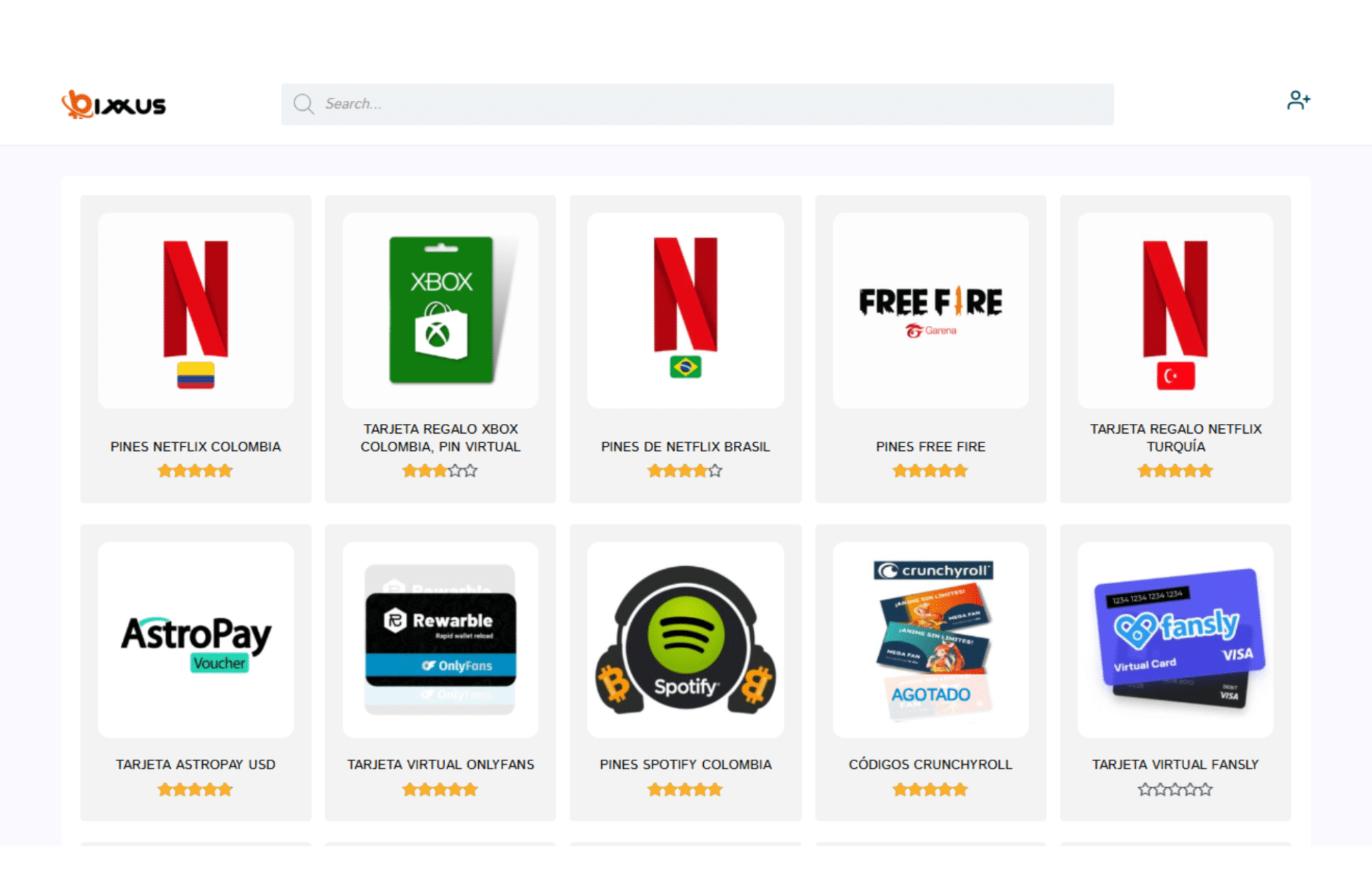 Bixxus Tienda de tarjetas regalo